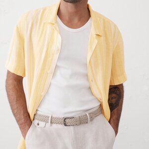 Banana Republic Factory Standard Fit Textured Resort Shirt Yellow Stripe